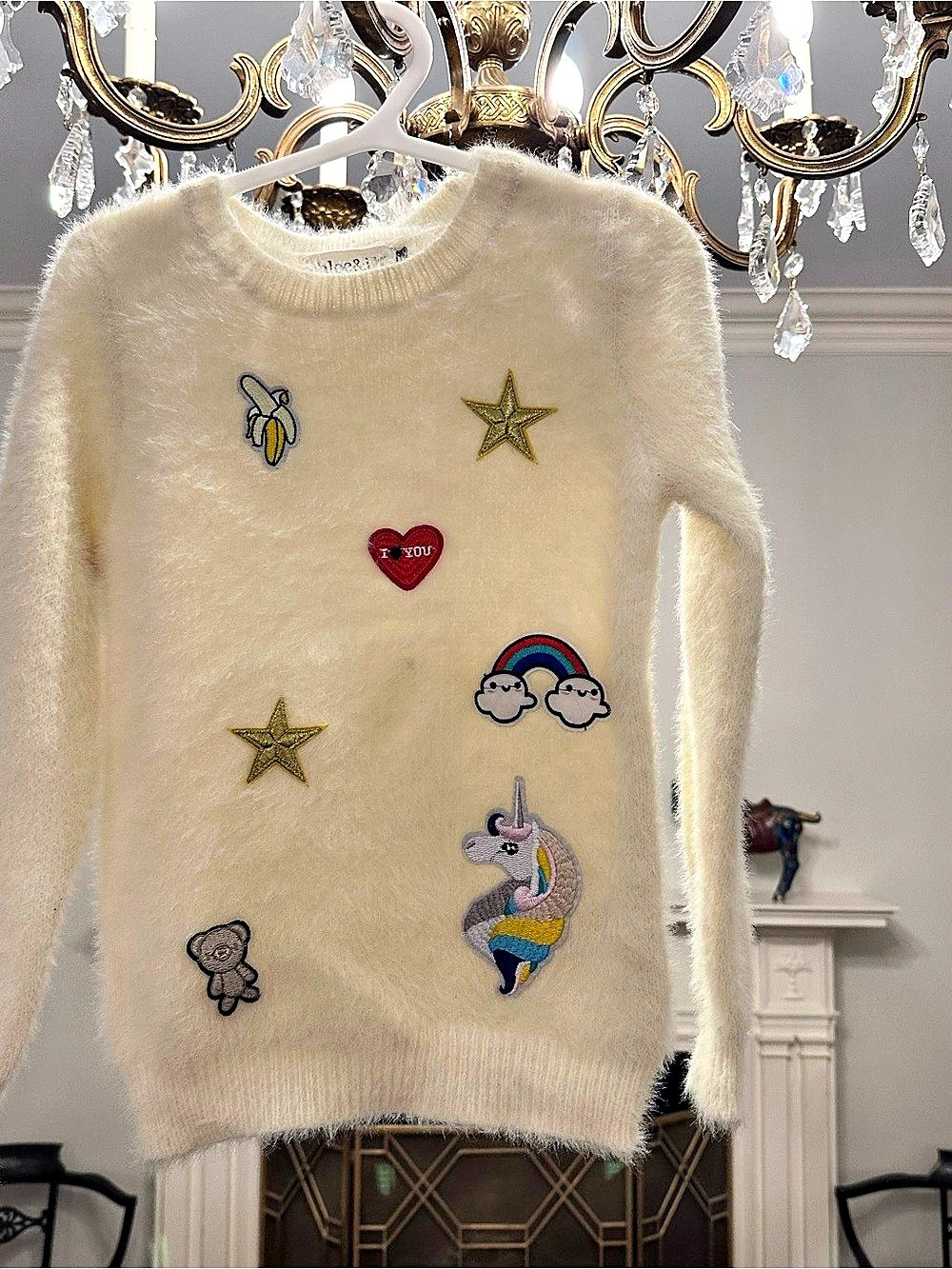 Chloe&i Embroidered/applique Sweater in Cream, M (7)